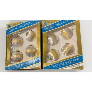 1970 Vintage Unbreakable Satin Yellow White Bradford Christmas Ornaments 2 Boxes